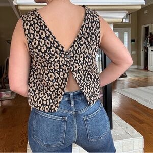 Maeve Leopard Brocade Blouse Vest Top Button Back Size 4 Small
